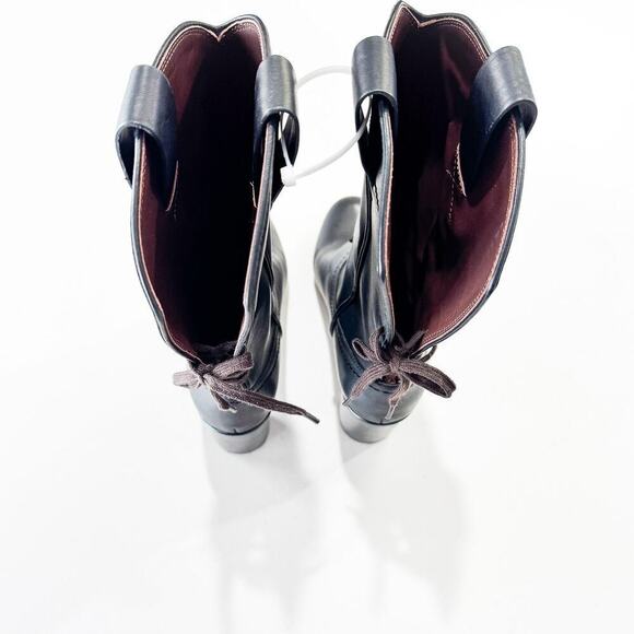 See by Chloe Black Lace Up Cowboy Leather Boots Mid Calf Lace Round Toe Size 38 - Picture 3 of 8